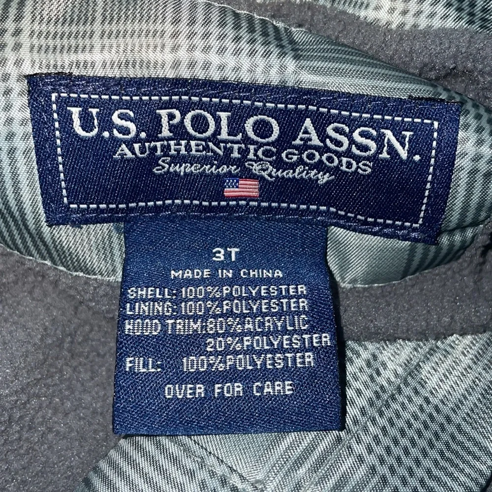 US Polo Association Puffer Coat Jacket Grey Silver Boys Winter Fall Kids 3T